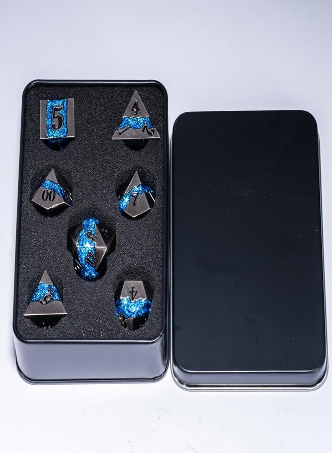 Maywin Metal DND Polyhedral Dice,Large Stripe Glitter Metallic Dice Set,Antique Silver Dice 7pcs Set for Role Playing Games - Image 5